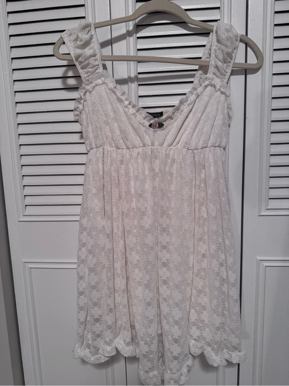 wild fable Cream Lace Dress with Lilac Rose Accent